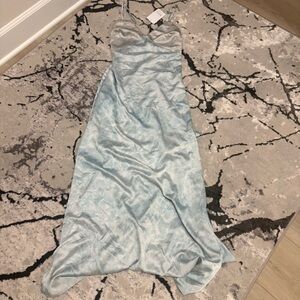 New Misa Los Angeles Light Blue Satin Dress Waterprint XS Small $430